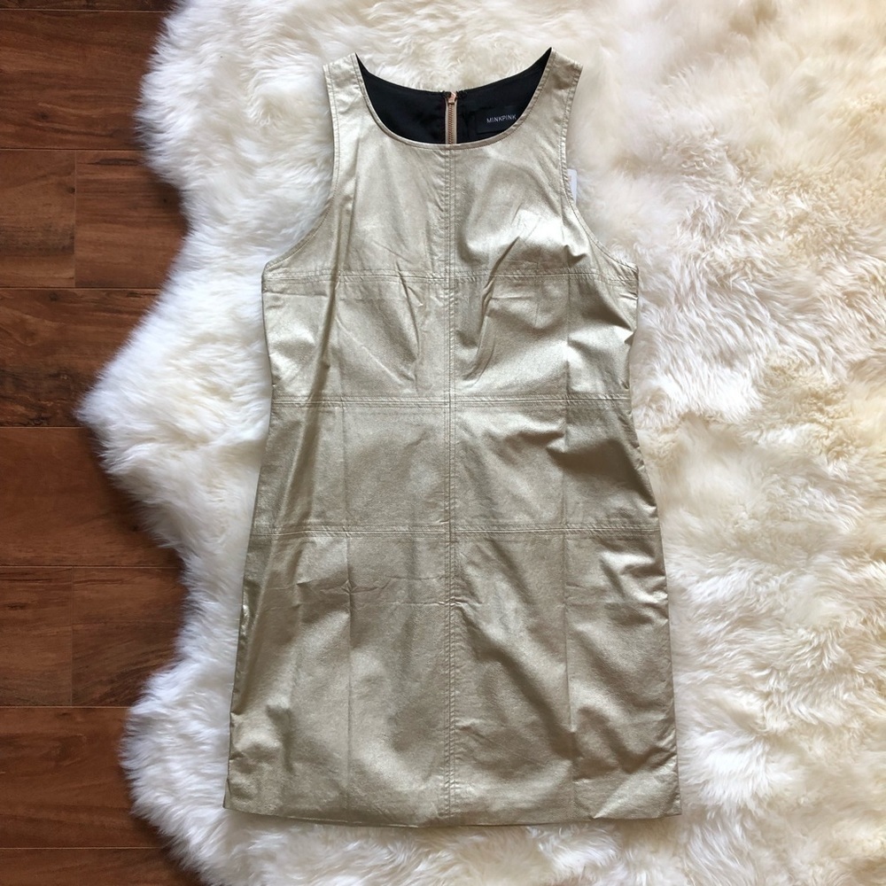 MinkPink Gold Sleeveless Exposed Zip Shift Dress L